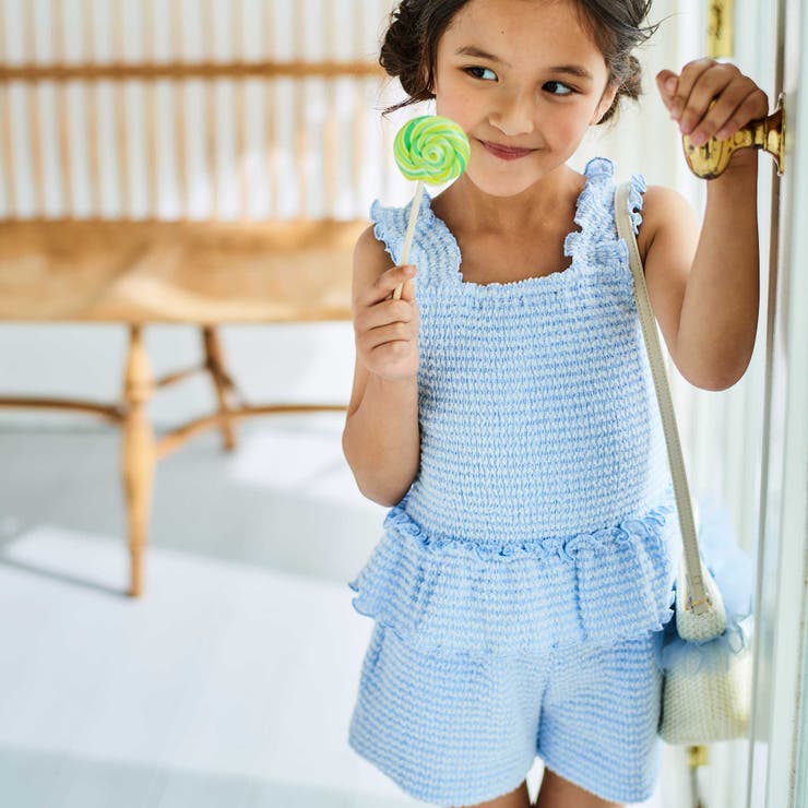 ぽこぽこシャーリングビスチェ+ショートパンツセットアップ(90~140cm) | BeBe | 詳細画像3 