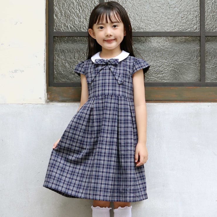 ボレロ+リボンタイ付きチェックワンピースセット(110~130cm) | BeBe | 詳細画像5 