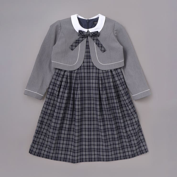 ボレロ+リボンタイ付きチェックワンピースセット(110~130cm) | BeBe | 詳細画像8 