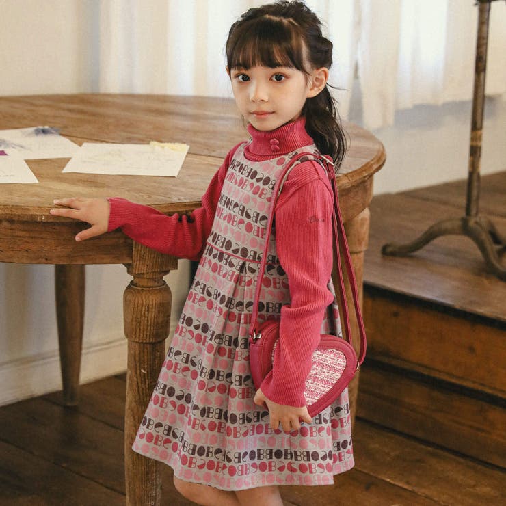 ピンク系 | 【お揃い】ジオメトリックロゴジャガードワンピース(90～140cm) | BeBe