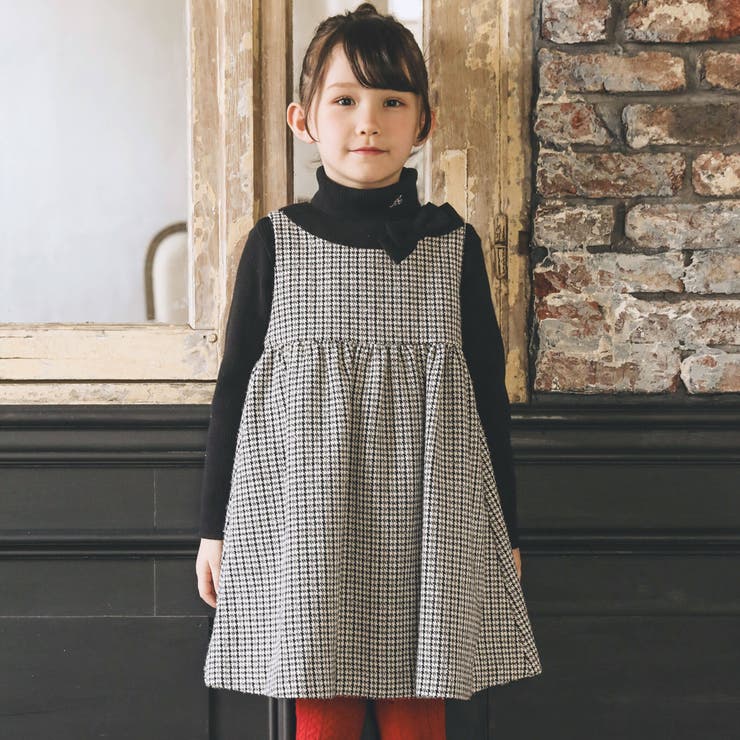 ブラック系 | 【お揃い】ラメ千鳥格子ジャンパースカート(90~150cm) | BeBe
