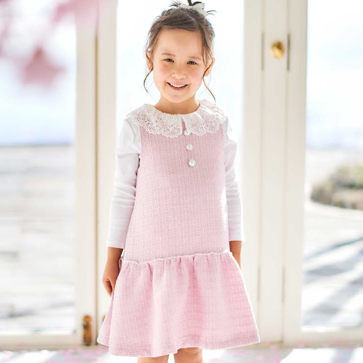 【お揃い】ブロッサムラメツイードローウエスト切替ジャンパースカート(100~15… | BeBe | 詳細画像1 