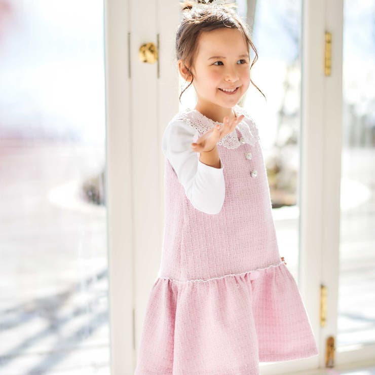 【お揃い】ブロッサムラメツイードローウエスト切替ジャンパースカート(100~15… | BeBe | 詳細画像3 