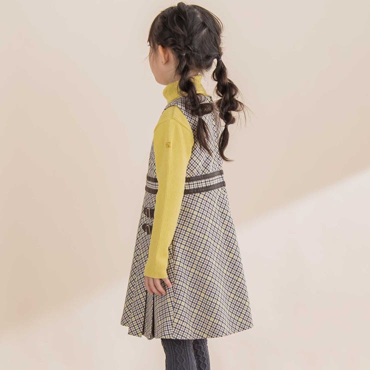 【お揃い】TRチェックパイピングベルトジャンパースカート(100~150cm) | BeBe | 詳細画像3 