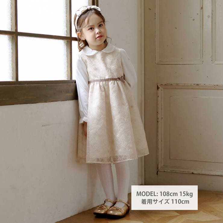 【日本製】オーガンジーフラワー刺しゅうドレス(110~130cm) | BeBe | 詳細画像5 