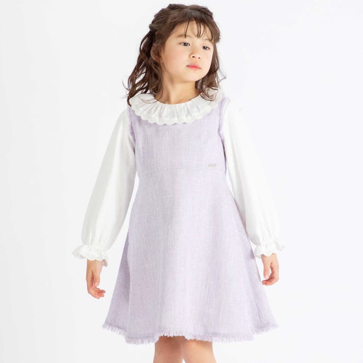 【お揃い】ツイード調Vネックフリンジジャンパースカート(90~140cm) | BeBe | 詳細画像3 