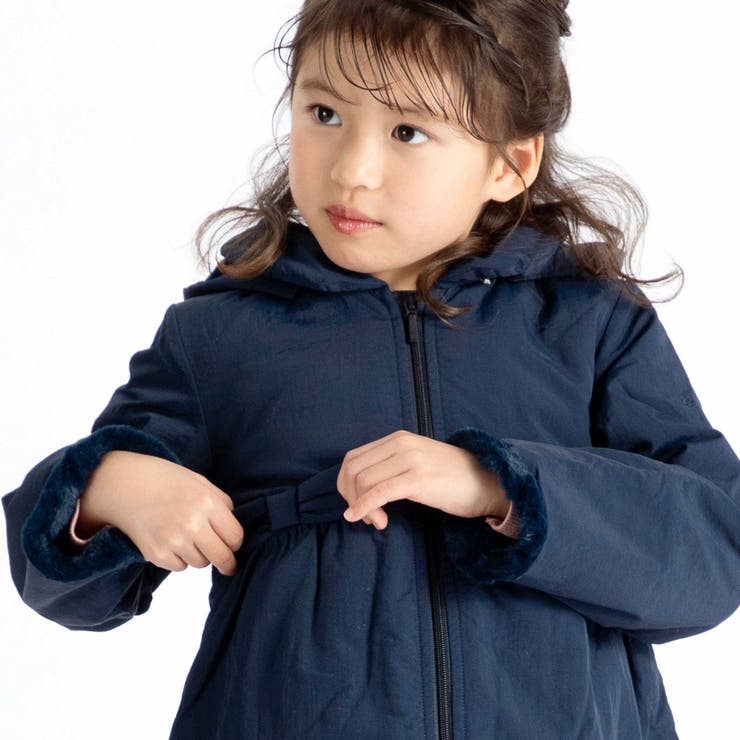 【撥水加工】ヴィンテージタフタ裏ファー裾フリルフードブルゾン(80~150cm) | BeBe | 詳細画像3 