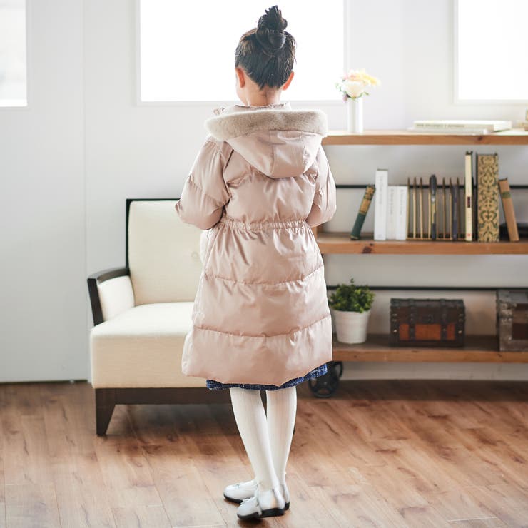 【撥水加工】タフタウエストギャザーファーフード中綿コート(100~160cm) | BeBe | 詳細画像3 