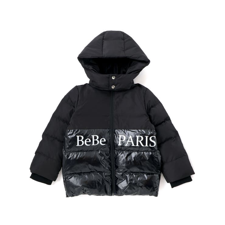 ブラック | 【撥水加工】タフタ切り替えロゴプリントフード中綿コート(100~160cm) | BeBe