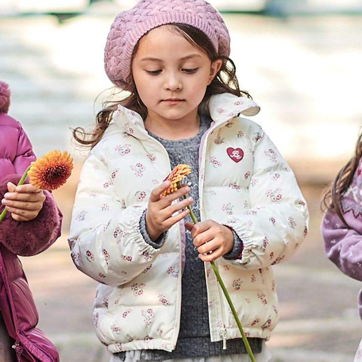 Girlyフラワープリントタフタフード中綿コート | BeBe | 詳細画像1 