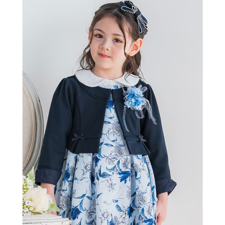 ネイビー | フォーマル リップル ポンチ ノーカラー ジャケット (110~130cm) | BeBe