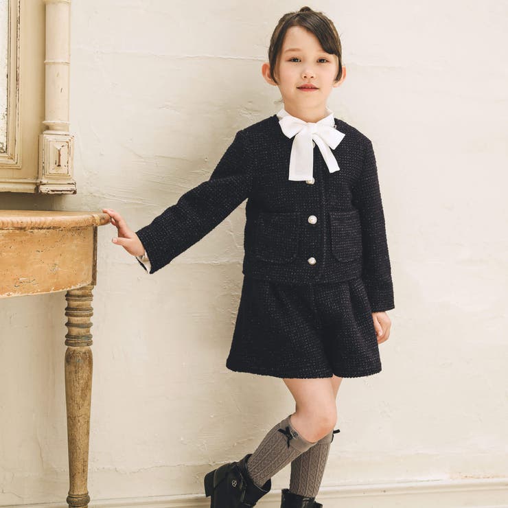 【お揃い】ラメボアパールボタンノーカラージャケット(100~160cm) | BeBe | 詳細画像3 