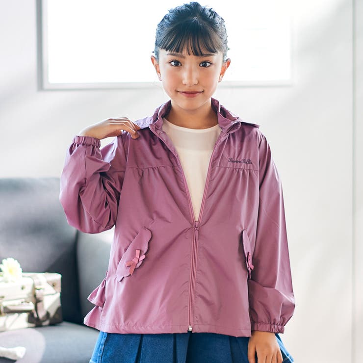 シャイニータフタバックフリルフードブルゾン(90~150cm)[品番