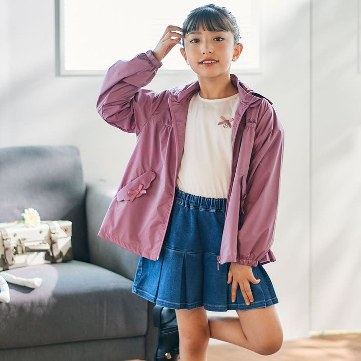 シャイニータフタバックフリルフードブルゾン(90~150cm)[品番