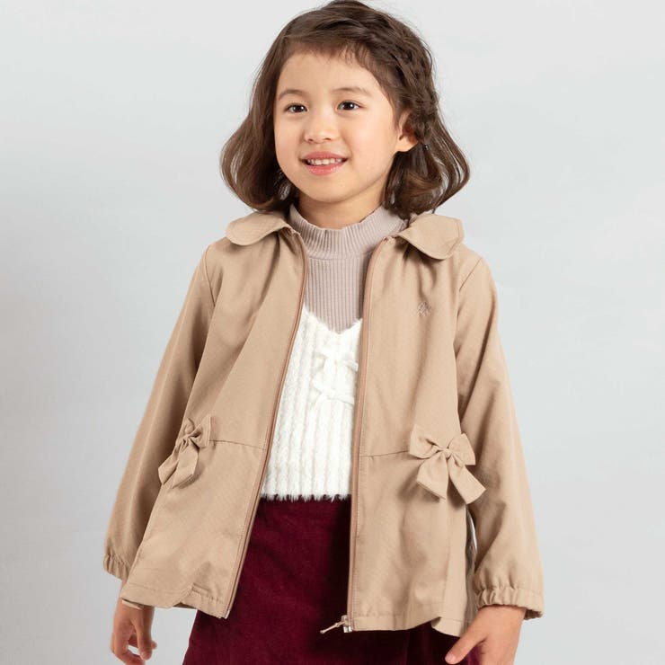ベージュ | チェックタフタペプラムフード付きブルゾン(90~150cm) | BeBe