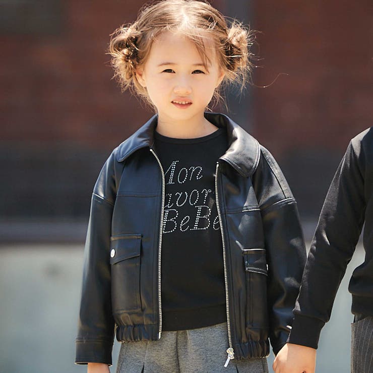 ブラック | フェイクレザージップブルゾン(100~160cm) | BeBe