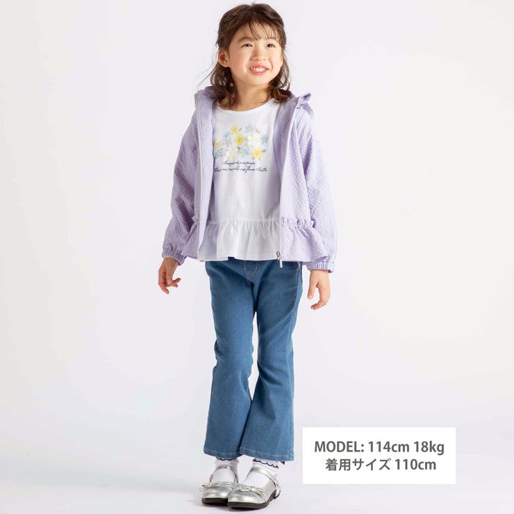 【撥水加工】サッカーチェックフード付きペプラムブルゾン(90~150cm) | BeBe | 詳細画像2 