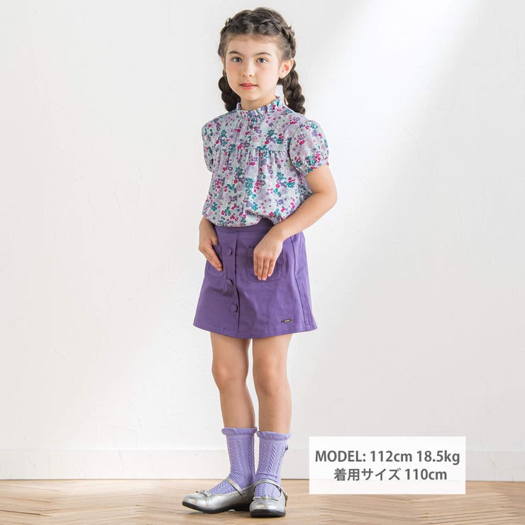 お揃い】サテンフローラルパフスリーブブラウス(90~150cm)[品番