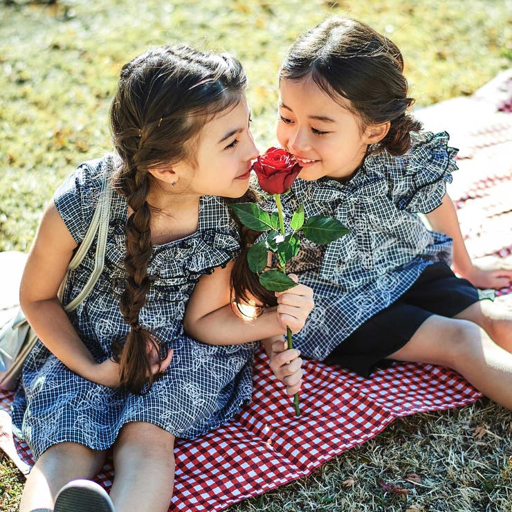 【お揃い】先染めチェックローズプリントフリルブラウス(90~160cm) | BeBe | 詳細画像6 