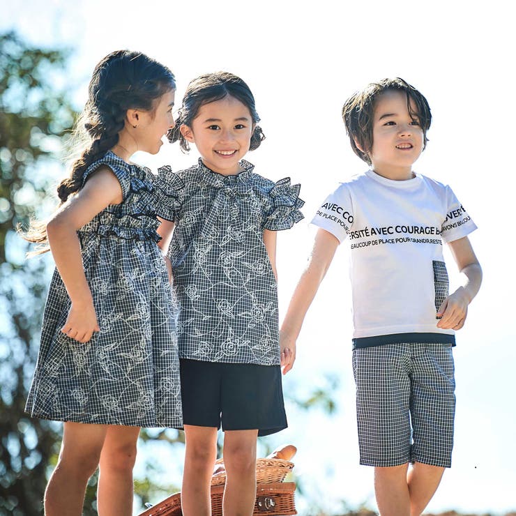 【お揃い】先染めチェックローズプリントフリルブラウス(90~160cm) | BeBe | 詳細画像7 