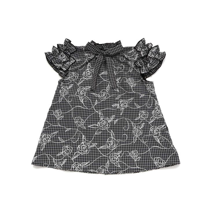 【お揃い】先染めチェックローズプリントフリルブラウス(90~160cm) | BeBe | 詳細画像8 