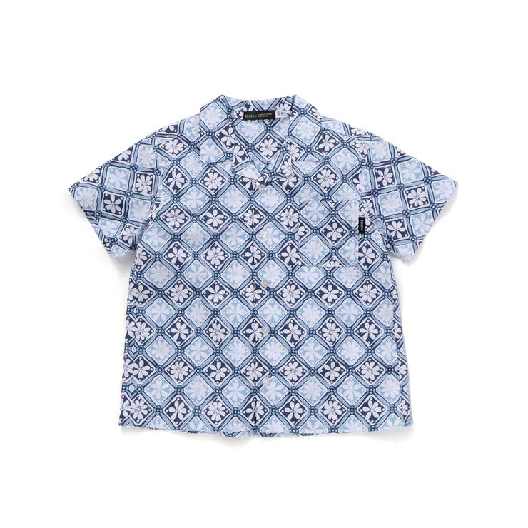 お揃い】復刻アーカイブタイル柄オープンカラー半袖シャツ(100