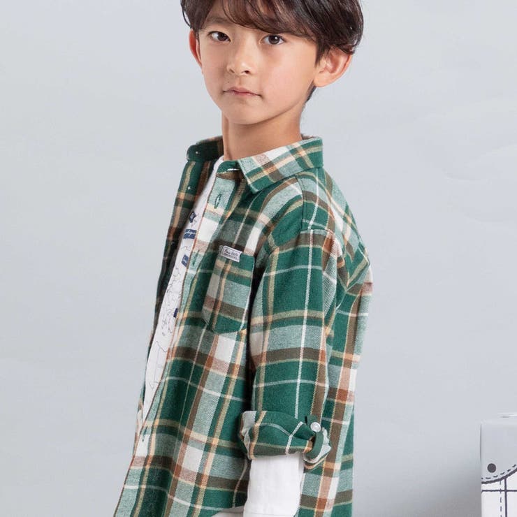 ネルチェック袖ロールアップ長袖シャツ(100~140cm) | BeBe | 詳細画像4 