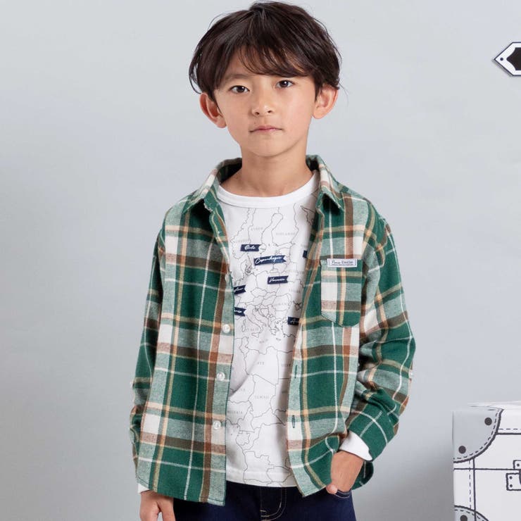 グリーン系 | ネルチェック袖ロールアップ長袖シャツ(100~140cm) | BeBe