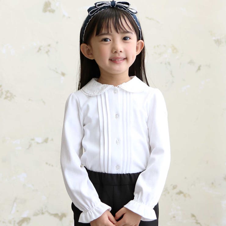 花レース丸襟フロントタックスムース長袖ブラウス(90~140cm) | BeBe | 詳細画像1 