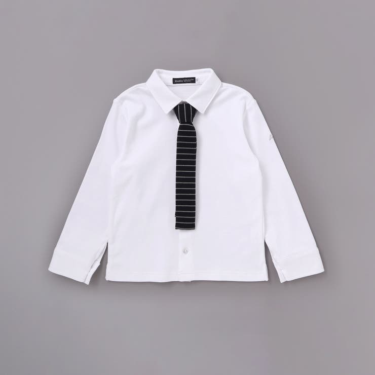ホワイト | ニットタイ付きスムースストレッチ長袖シャツ(90~140cm) | BeBe