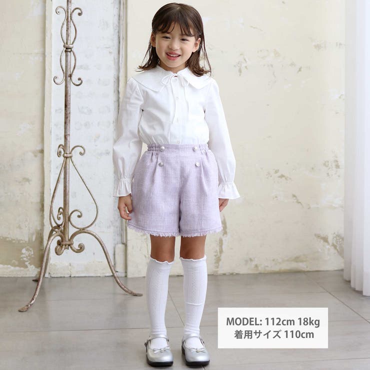 ストレッチウェザー付け襟キャンディスリーブブラウス(90~160cm) | BeBe | 詳細画像2 