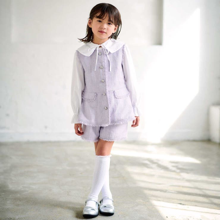 ストレッチウェザー付け襟キャンディスリーブブラウス(90~160cm) | BeBe | 詳細画像3 