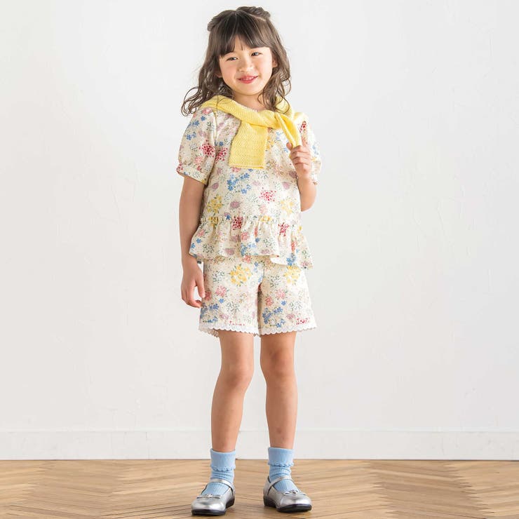 【お揃い】リップルマルシェフラワーパフスリーブブラウス(100~150cm) | BeBe | 詳細画像5 