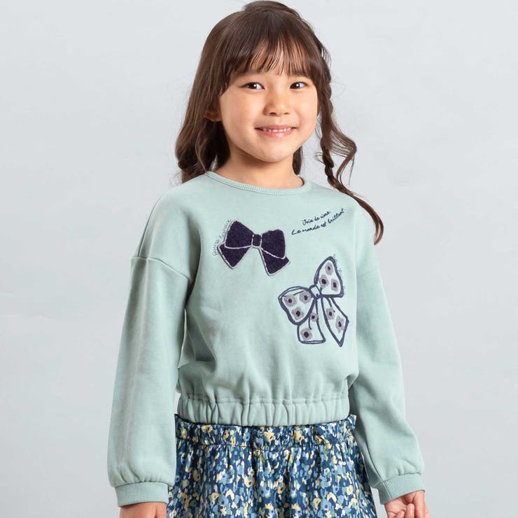 リボン刺しゅうギャザートレーナー(90~150cm) | BeBe | 詳細画像1 