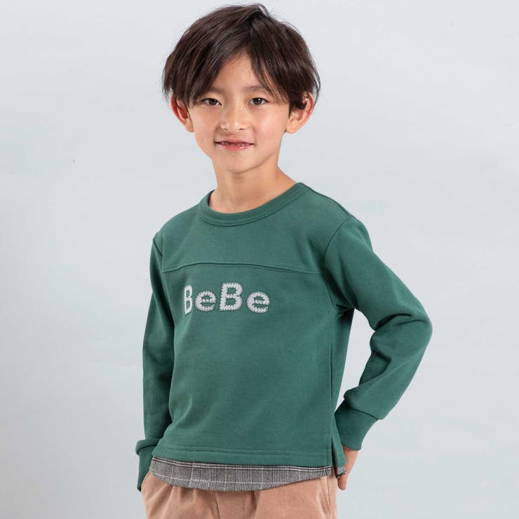 パッチ刺しゅうロゴレイヤード風トレーナー(80~160cm) | BeBe | 詳細画像1 