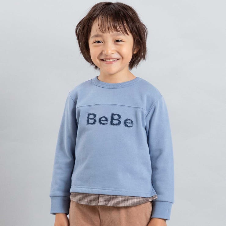ブルー | パッチ刺しゅうロゴレイヤード風トレーナー(80~160cm) | BeBe