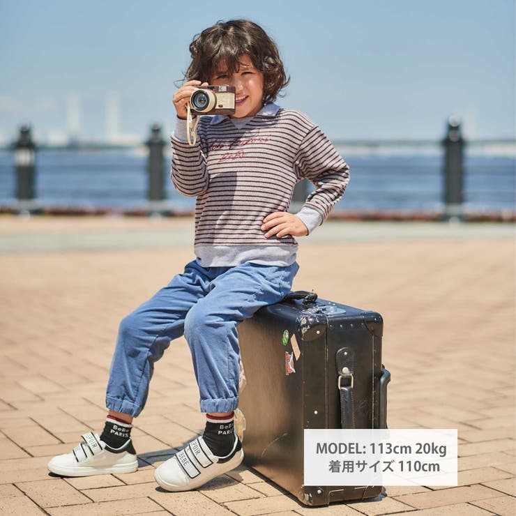 【お揃い】ボーダーリブZIPカラー長袖プルオーバー(90~160cm) | BeBe | 詳細画像2 