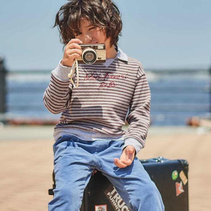 【お揃い】ボーダーリブZIPカラー長袖プルオーバー(90~160cm) | BeBe | 詳細画像3 