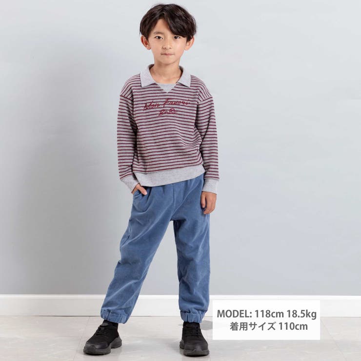 【お揃い】ボーダーリブZIPカラー長袖プルオーバー(90~160cm) | BeBe | 詳細画像4 