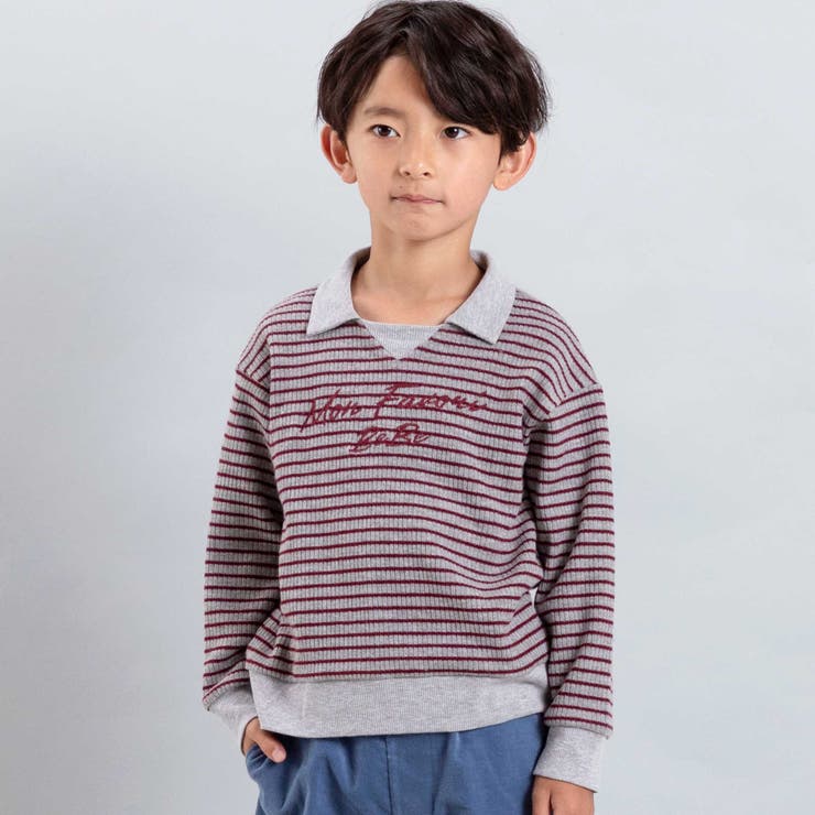 【お揃い】ボーダーリブZIPカラー長袖プルオーバー(90~160cm) | BeBe | 詳細画像5 