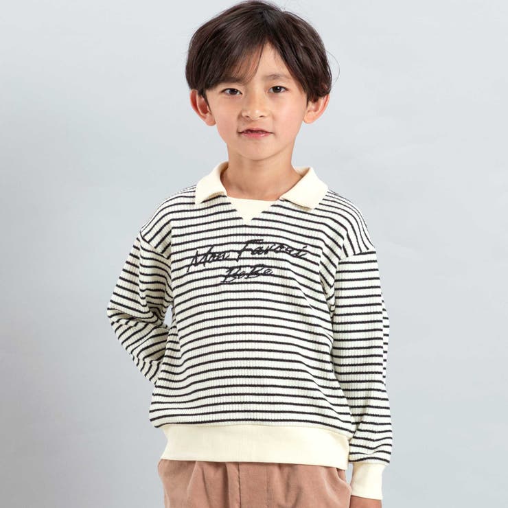 【お揃い】ボーダーリブZIPカラー長袖プルオーバー(90~160cm) | BeBe | 詳細画像7 