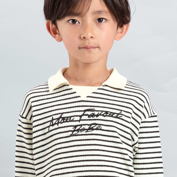 【お揃い】ボーダーリブZIPカラー長袖プルオーバー(90~160cm) | BeBe | 詳細画像8 