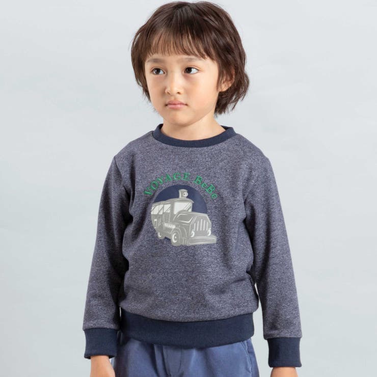 ネイビー | トレインプリントメランジトレーナー (90~150cm) | BeBe