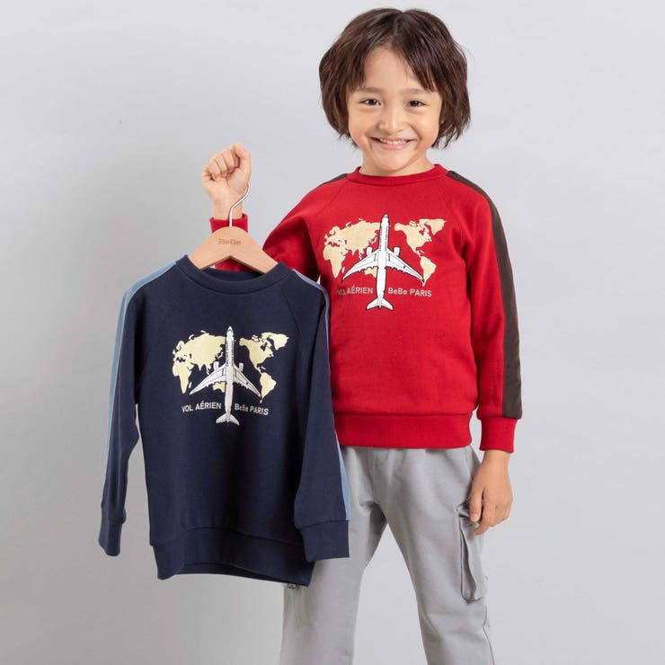 【JALコラボ】飛行機刺しゅう袖切り替えラグラントレーナー(90~130cm) | BeBe | 詳細画像3 
