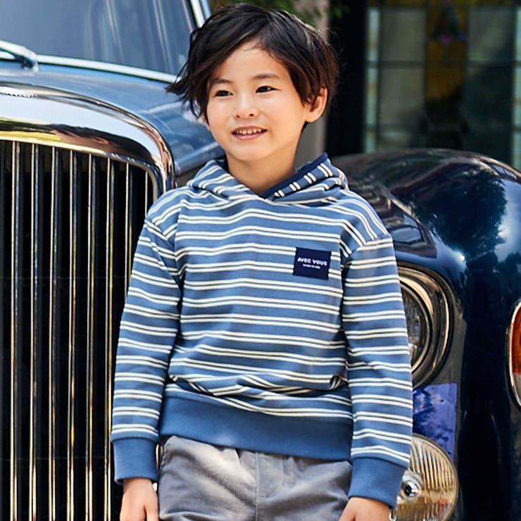 ブルー系 | ミニウラケランダムボーダーフーディー(90~160cm) | BeBe