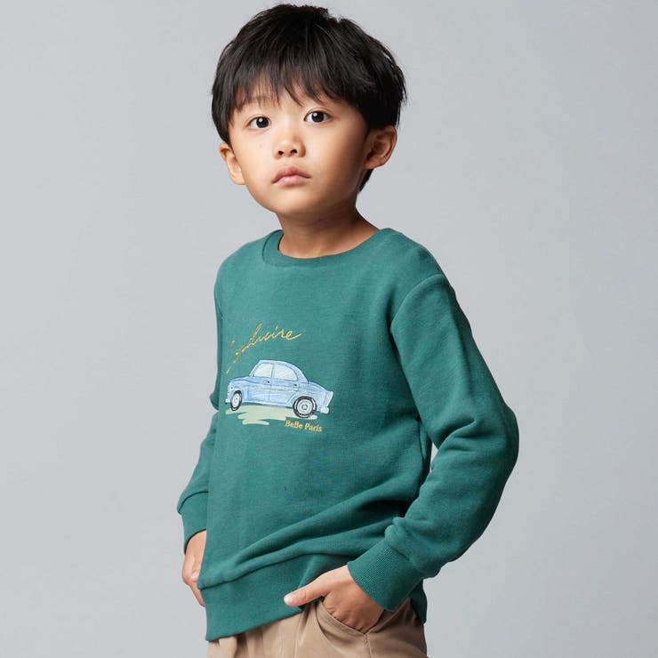 グリーン | マシュマロウラケ水彩風クラシックカートレーナー(80~150cm) | BeBe