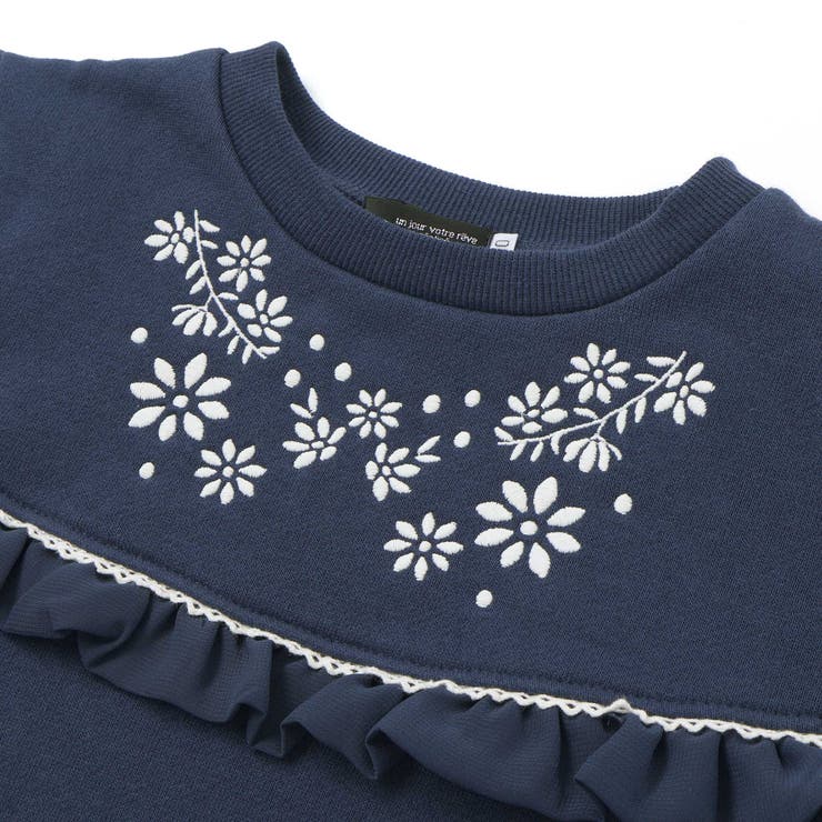 裏起毛フラワー刺しゅう切り替えフリルトレーナー(90~150cm) | BeBe | 詳細画像5 