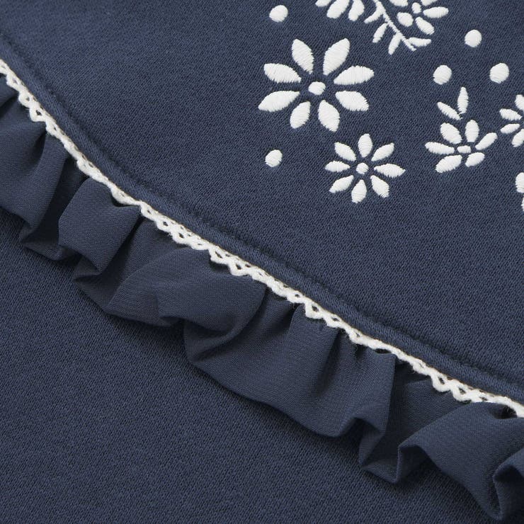 裏起毛フラワー刺しゅう切り替えフリルトレーナー(90~150cm) | BeBe | 詳細画像6 