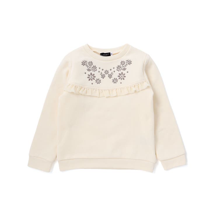 オフホワイト | 裏起毛フラワー刺しゅう切り替えフリルトレーナー(90~150cm) | BeBe