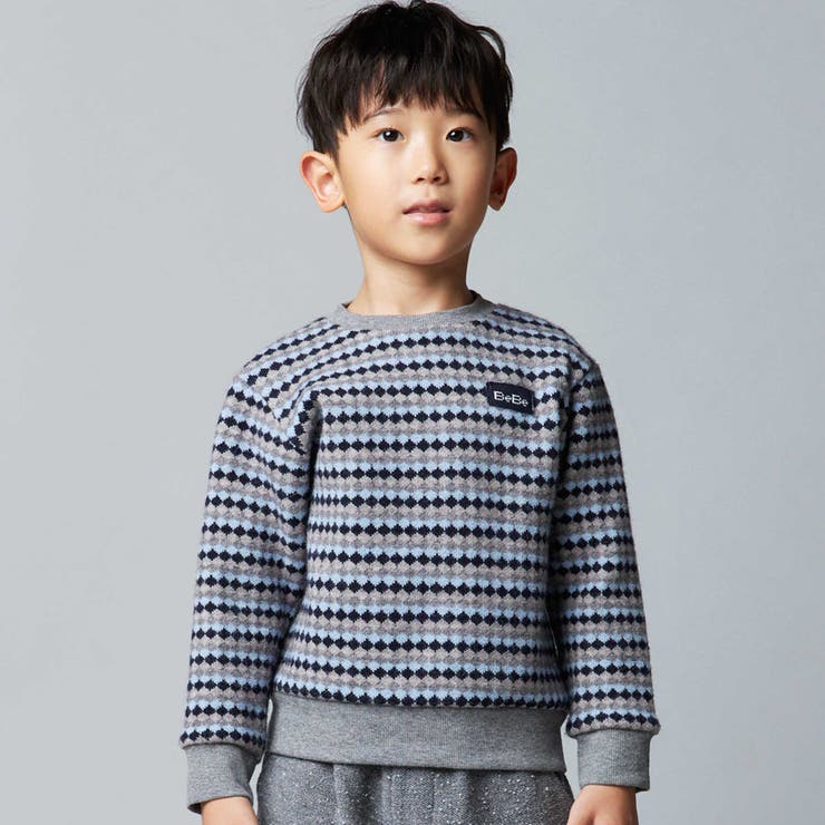 ブルー系 | ダイヤMIXボーダーカットニットプルオーバー(90~150cm) | BeBe